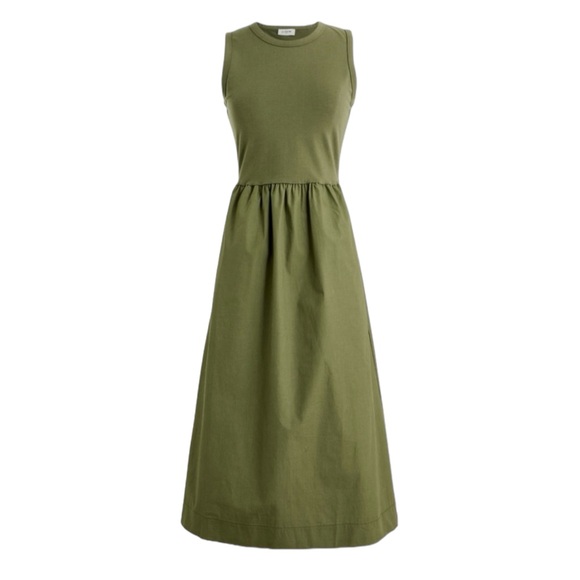 J. Crew Dresses & Skirts - J Crew Olive Green Sleeveless Mixed Knit Midi Womens Size M Pockets Cotton